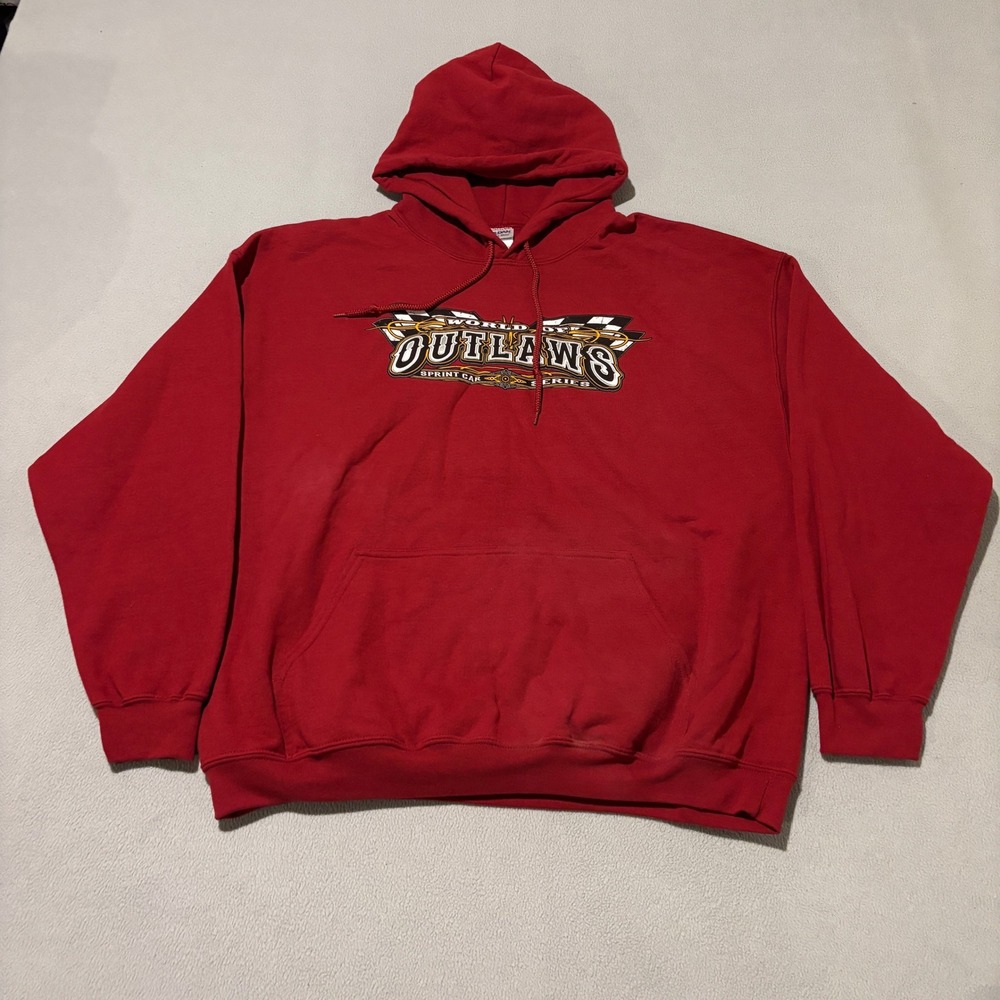 World of Outlaws Sprint Car Series Red Graphic Hoodie Mens XL Skeleton Racing